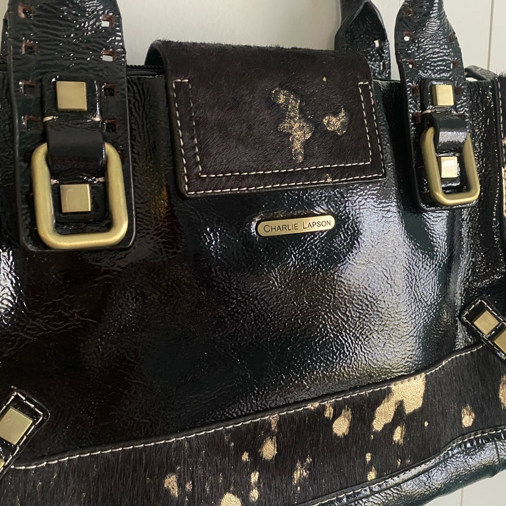 Charlie Lapson Black & Gold Leather & Cowhide Purse - Picture 6 of 14